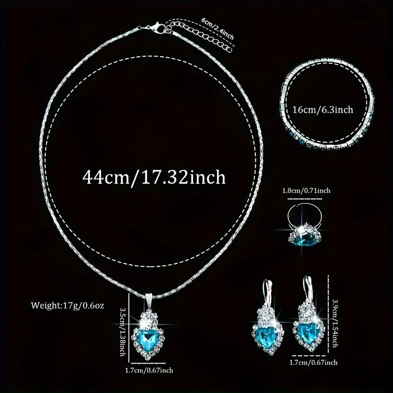 1pc Set of Fashionable Women'S Sky Blue Roman Quartz UP Faux Leather Watch And 5pcs of Heart Sky Blue Accessories Set. Eid, Valentine'S Day, Easter Gift for Mom