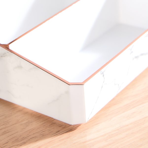 9 Compartment Marble Look Makeup Organiser | Marble Acrylic Makeup Organiser – Perfume Holder, Vanity Storage And Cosmetic Storage – White
